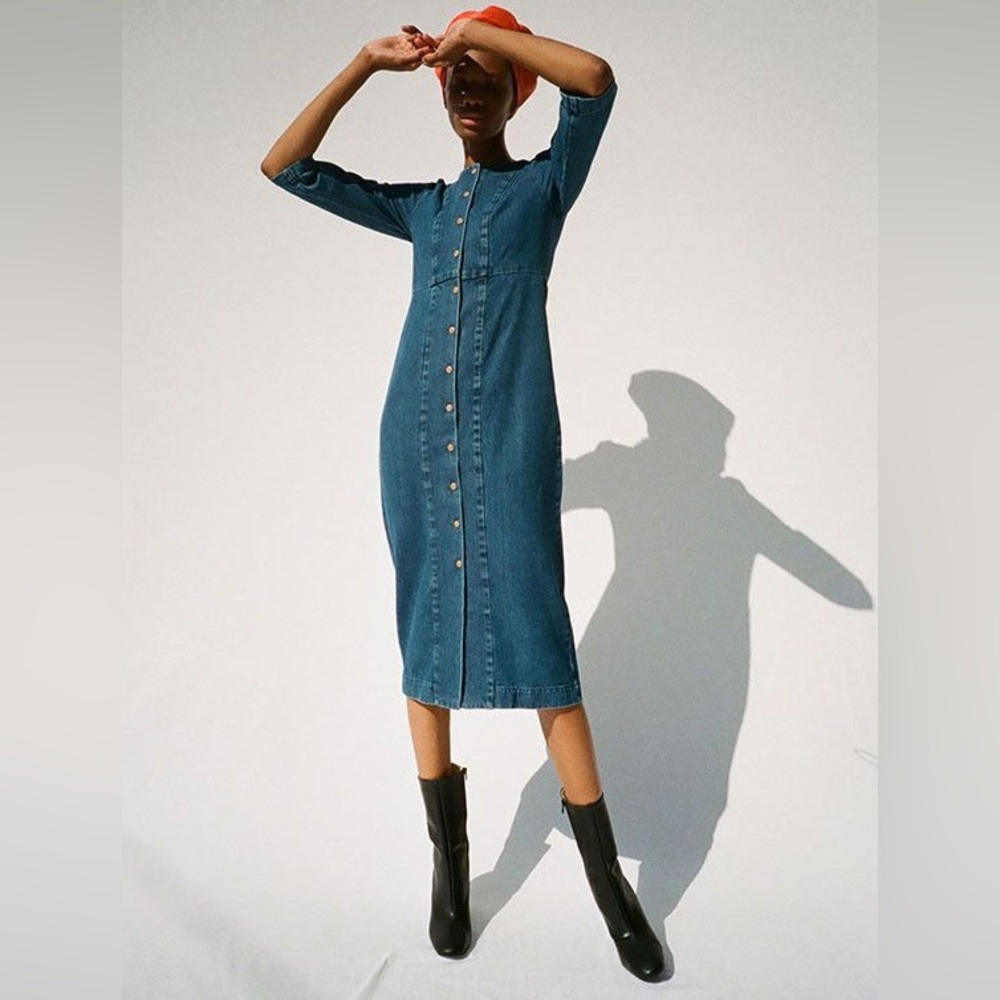 Ilana Kohn denim maxi dress 3/4 sleeves button down size 4 - Picture 2 of 11